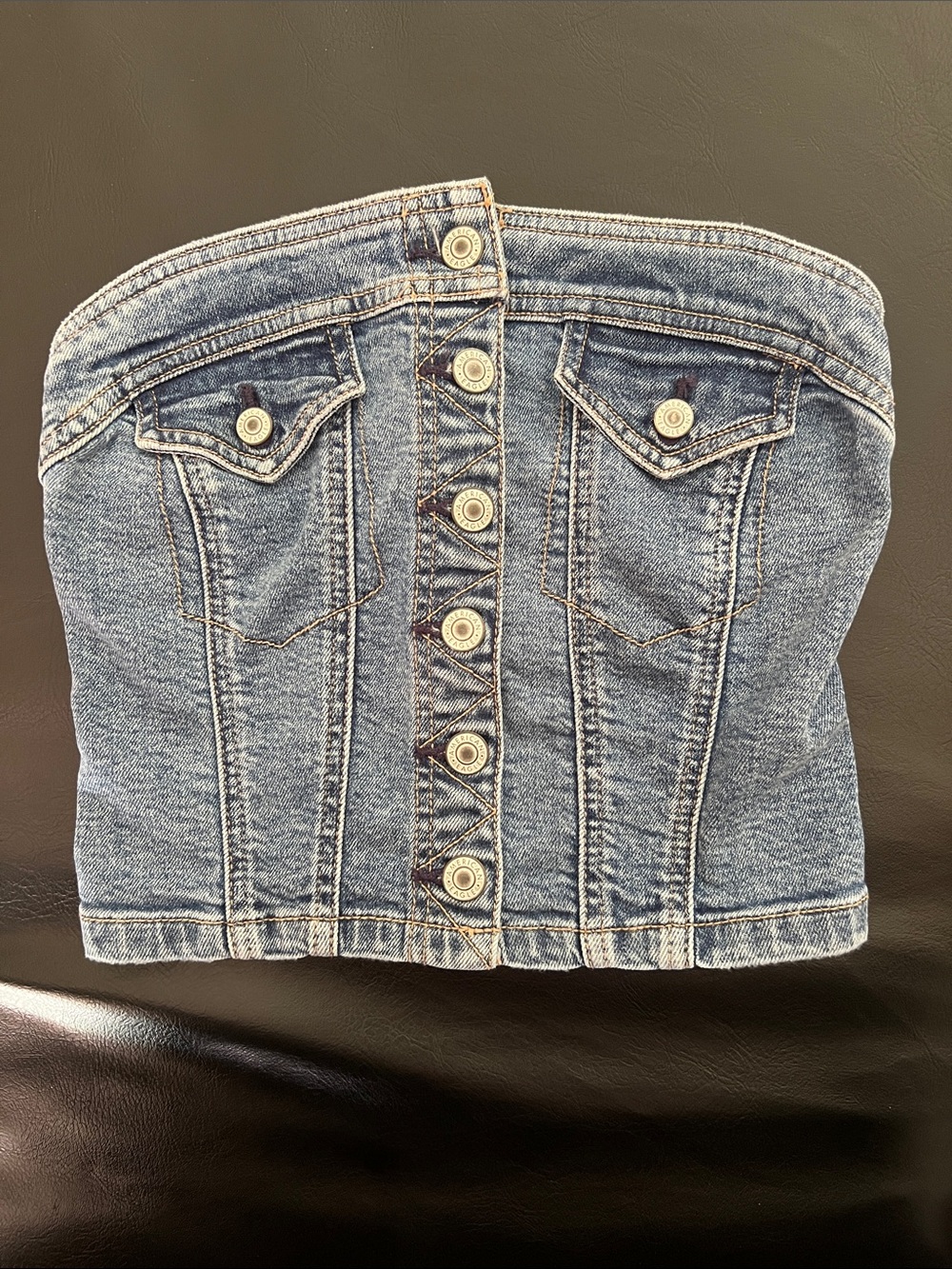 American Eagle Outfitters Strapless Button-Front Denim Top - Light Blue